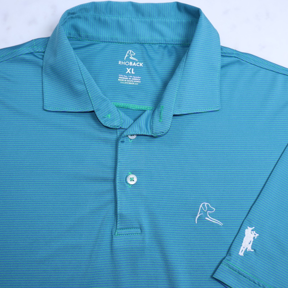 Rhoback The Club at Glenmore Mens XL Polo Shirt Teal & Green Stripe Performance